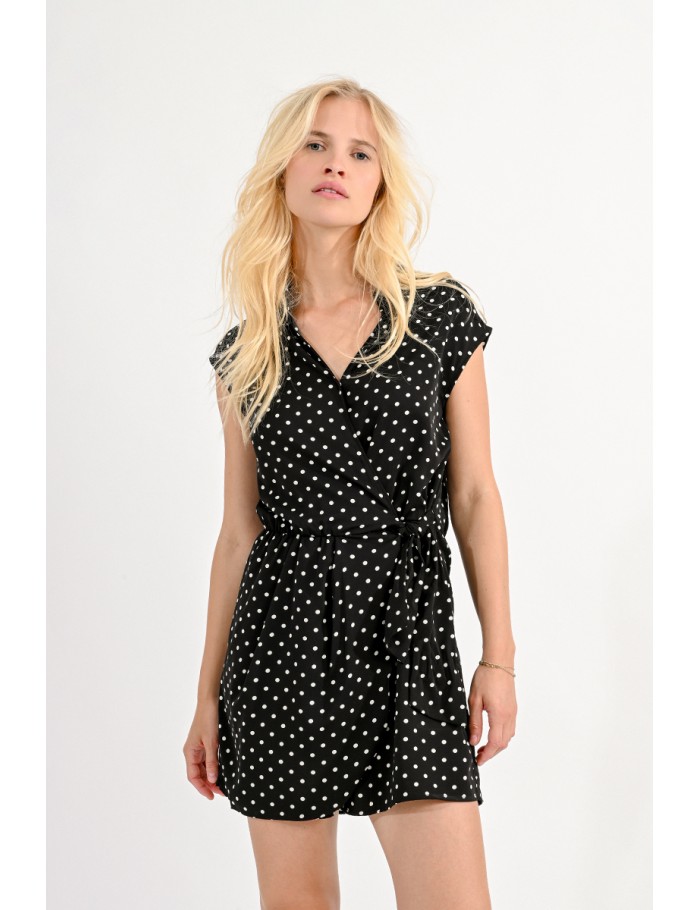 Wrapped jumpsuit with polka dots