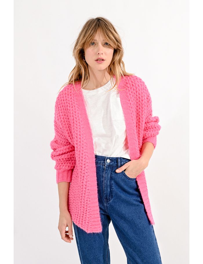 Crush knit cardigan open-front