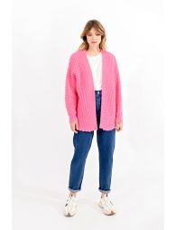 Crush knit cardigan open-front