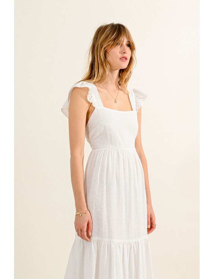 Cotton dress with square-neck