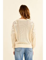 Yoke lace shoulder sweater