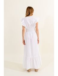 Ruffled V-neck dress with smocked waist