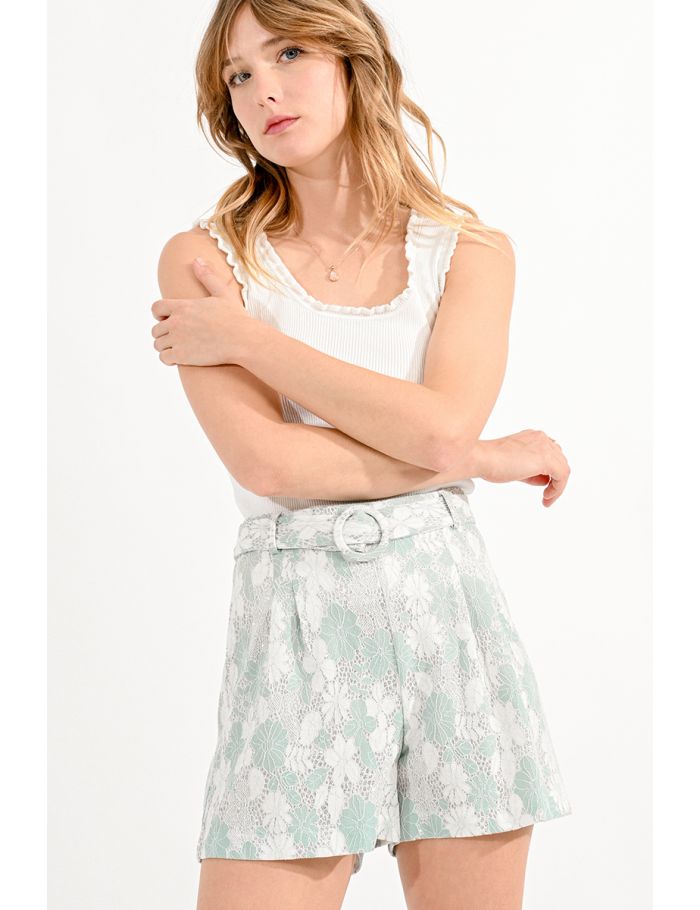 High-waisted shorts in lurex lace