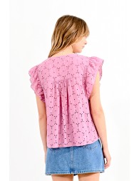 Pink english cotton lace top