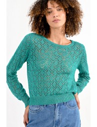 Lurex pointelle knit sweater