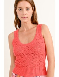 Openwork knit double strap tank top