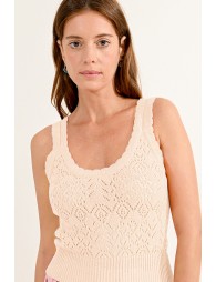Openwork knit double strap tank top