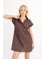 Shirt-collar dress, printed cotton