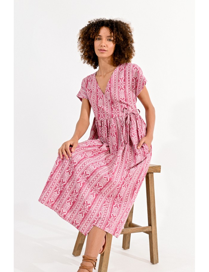 Wrap dress with indie pattern