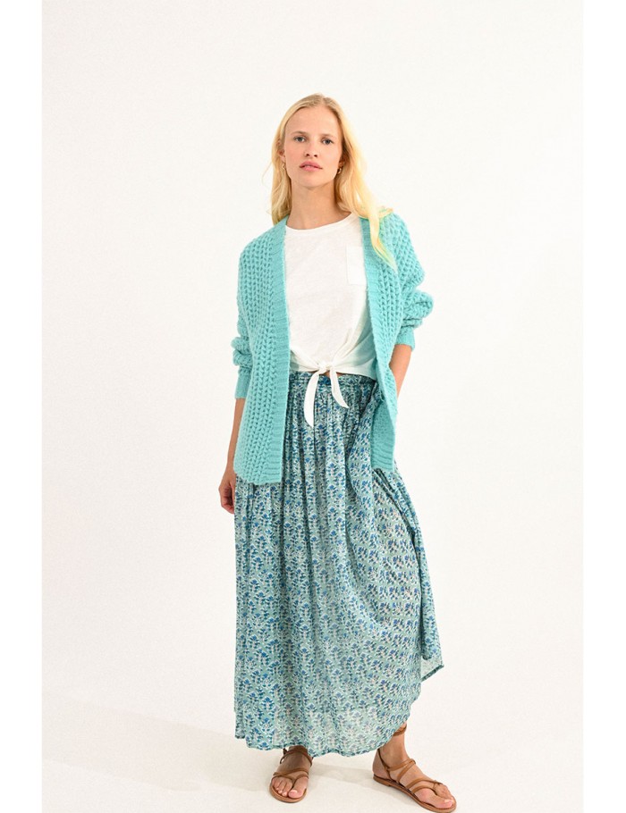 Long skirt in printed cotton veil