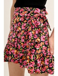 Faux wrap floral mini skirt