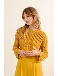 Cropped jumper in pointelle knit
