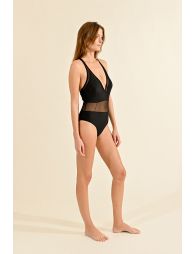1-piece swimsuit with tulle insert