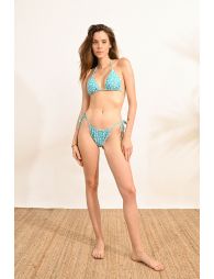 Bikini bottom in printed fabric, fine sliding straps on sides for adjustment.