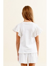 T-shirt with English lace sleeves