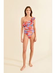 Asymmetrical one piece swimsuitwith ruffles