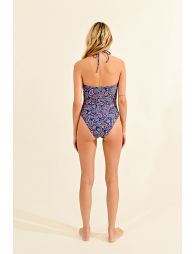 One-piece swimsuit with paisley drawstring