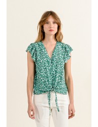 Printed blouse tied at front
