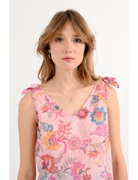 Floral top with shoulder bow