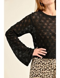 Top with long bell sleeves, pointelle knit