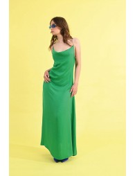 Cowl-neck long satined dress