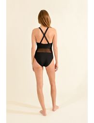 1-piece swimsuit with tulle insert