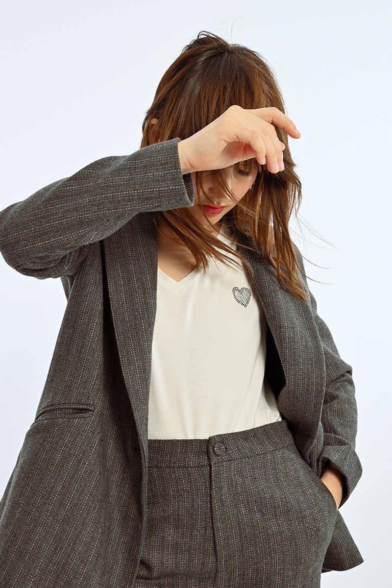 Blazer droit à fines rayures