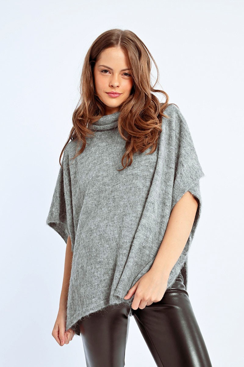 Poncho en laine chinée