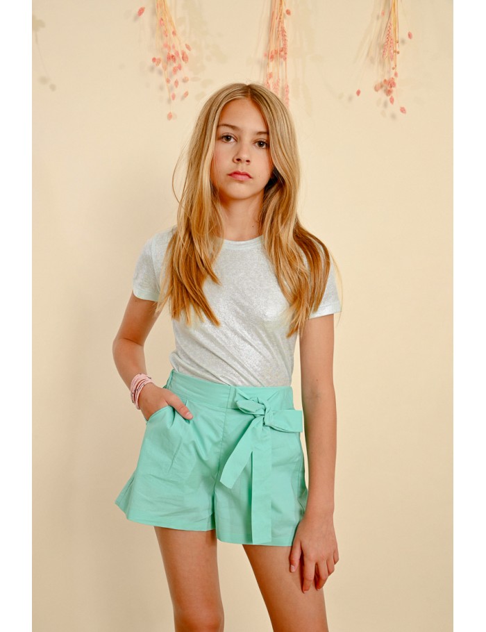 Short en popeline, nouable à la taille