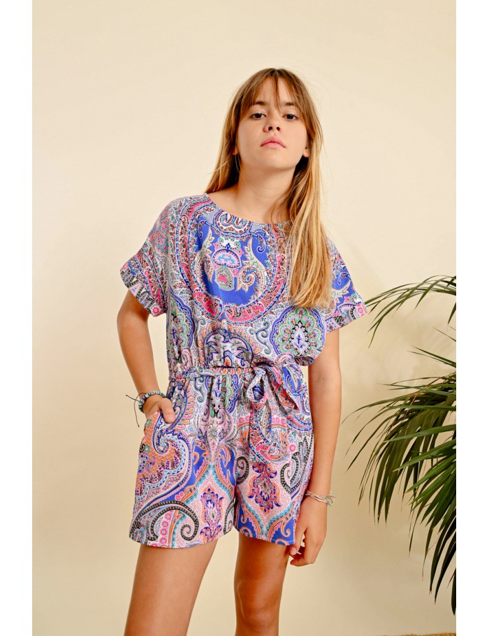 Mono de manga corta con estampado y lazada