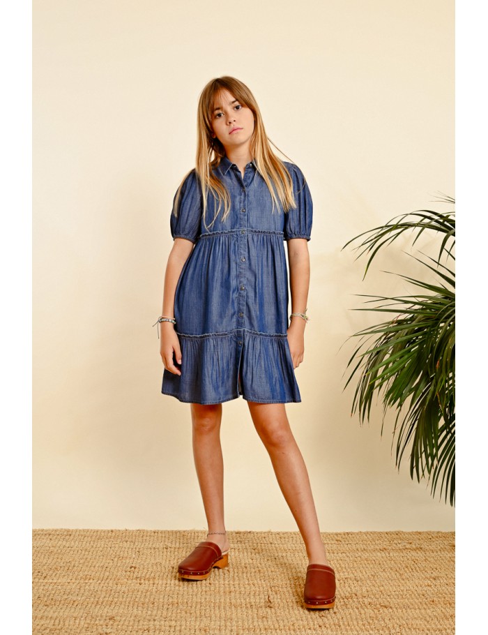 Vestido camisero efecto vaquero con volantes