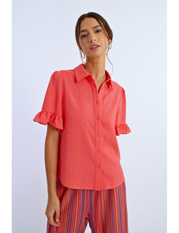 Rhinestone pleated shirt