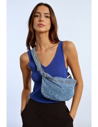 Sac banane en jean motif cœur