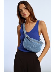 Sac banane en jean motif cœur