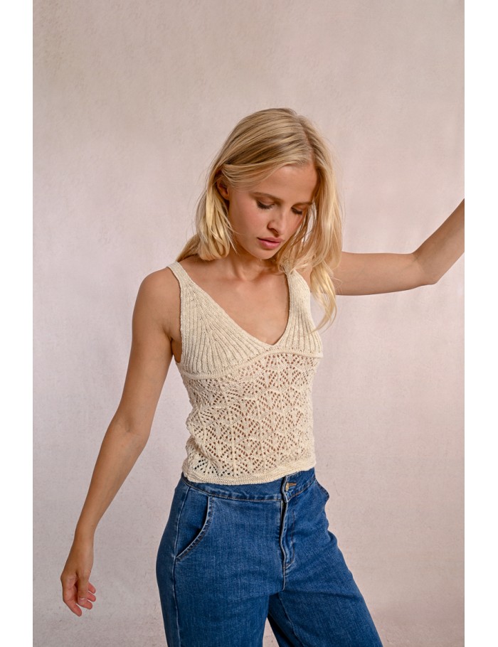 Openwork knit tank top