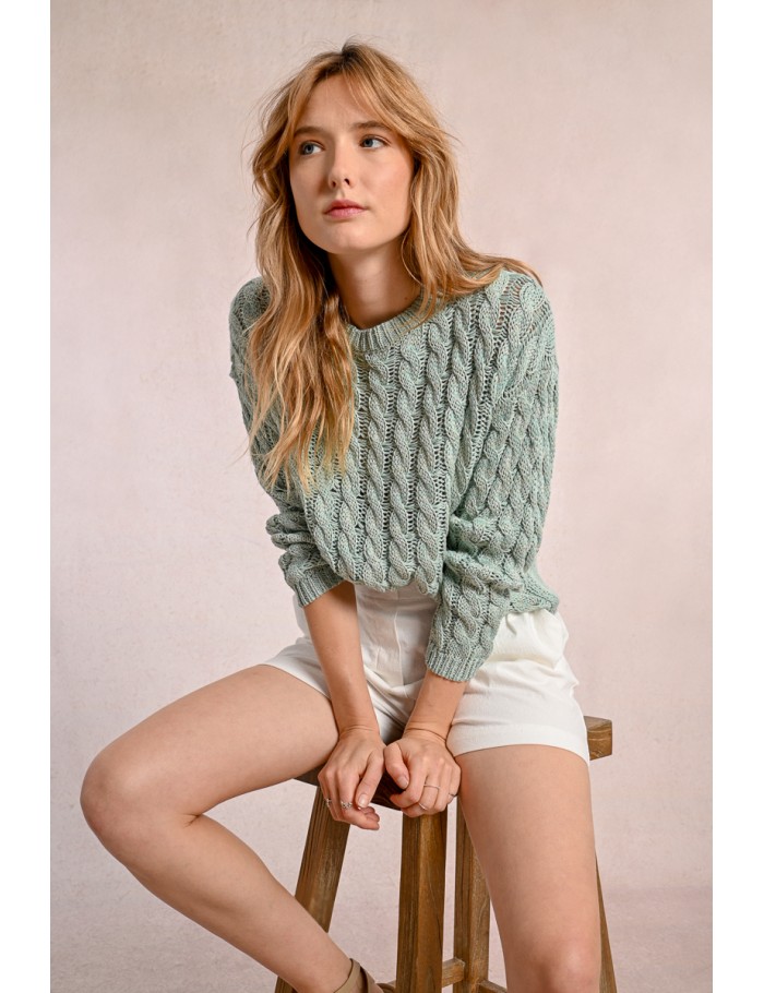 lili sidonio x molly bracken Pull en maille torsadé manches longues ÉCRU