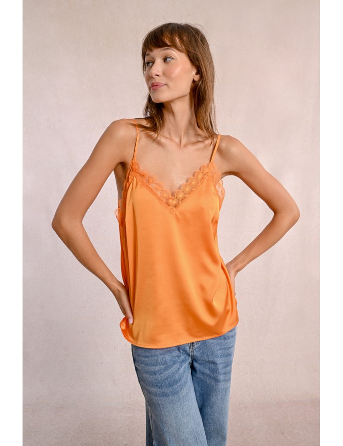 Top satinado de tirantes con encaje