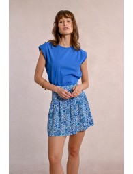 Falda corta con estampado y pliegues