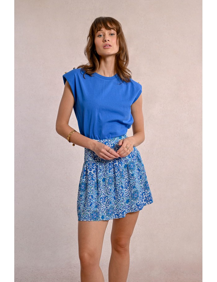 Falda corta con estampado y pliegues