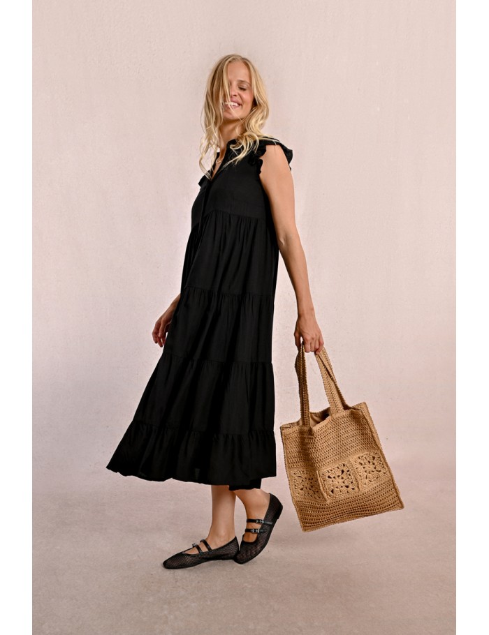 Bolso shopper de rafia detalle flores