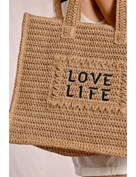 Bolso de rafia trenzada estampado texto