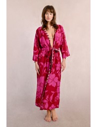 Kimono largo con estampado y lazada