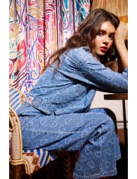 Pantalon large à motif cœur