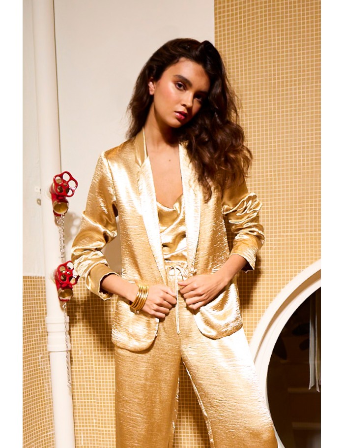 Blazer con cuello solapa en color metalizado