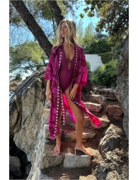 Kimono largo con estampado y lazada