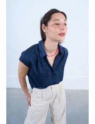 Top de manga corta con cuello camisero