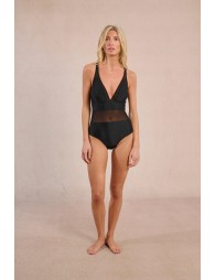 1-piece bi-material swimsuit