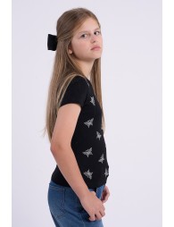 T-shirt droit à strass papillon