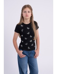 T-shirt droit à strass papillon