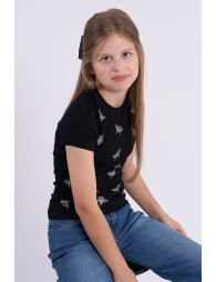 T-shirt droit à strass papillon